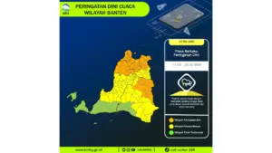 Prakiraan Cuaca Banten, 4 Mei 2026: Sejumlah Wilayah Berpotensi Hujan Sedang Hingga Lebat Disertai Petir dan Angin Kencang