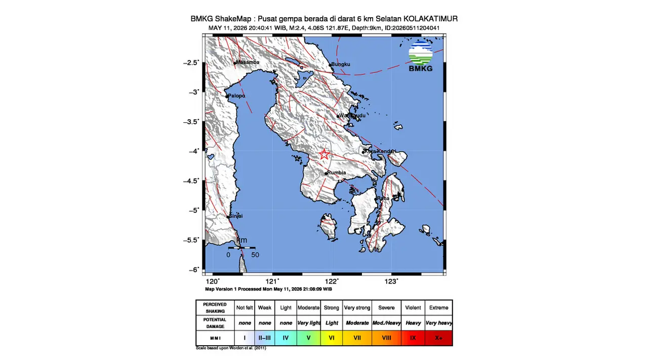 Gempa M 2,4 Guncang Selatan Kolaka Timur, Sulawesi Tenggara